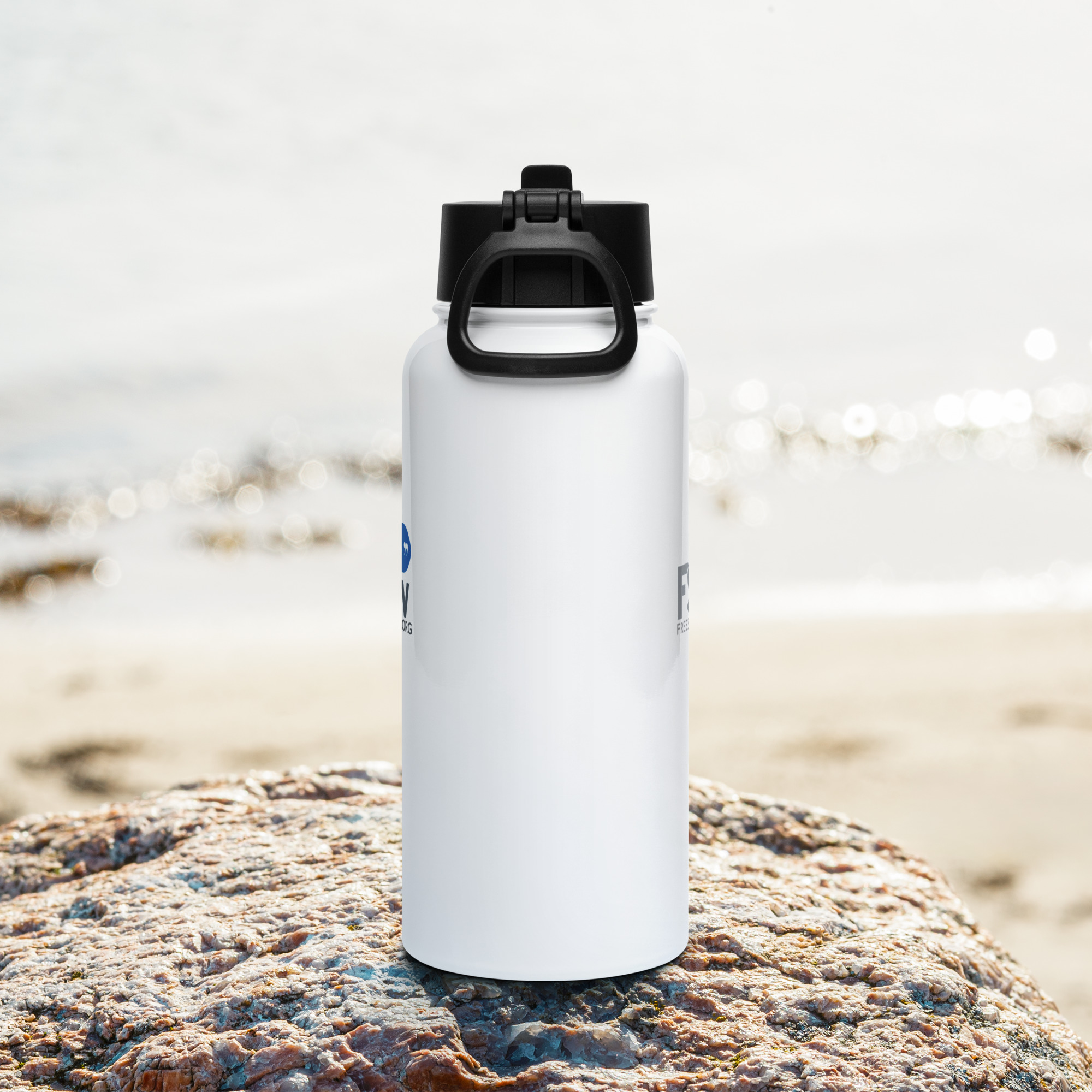 FSTV stainless steel water bottle with a straw lid