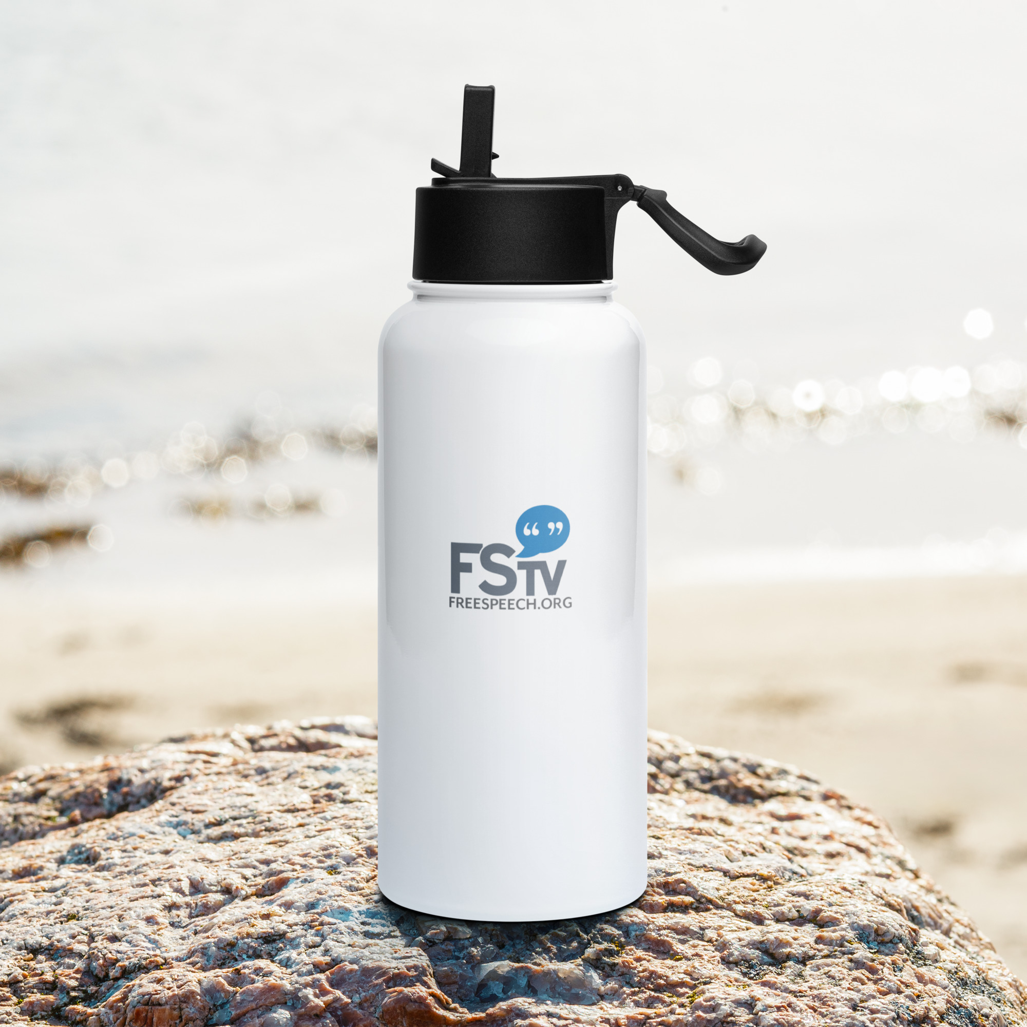 FSTV stainless steel water bottle with a straw lid - Image 3